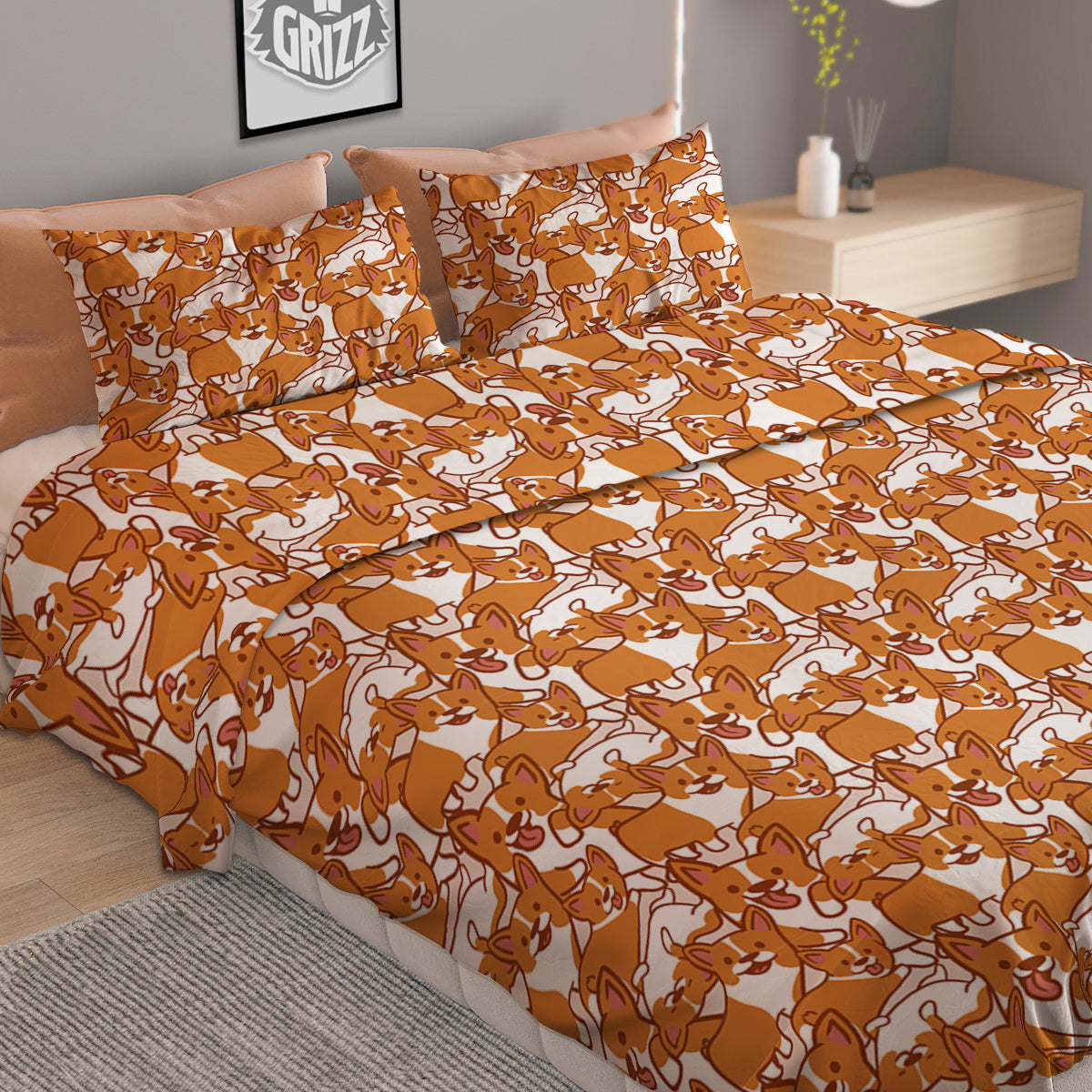 Corgi Cute Print Pattern Duvet Cover Bedding Set