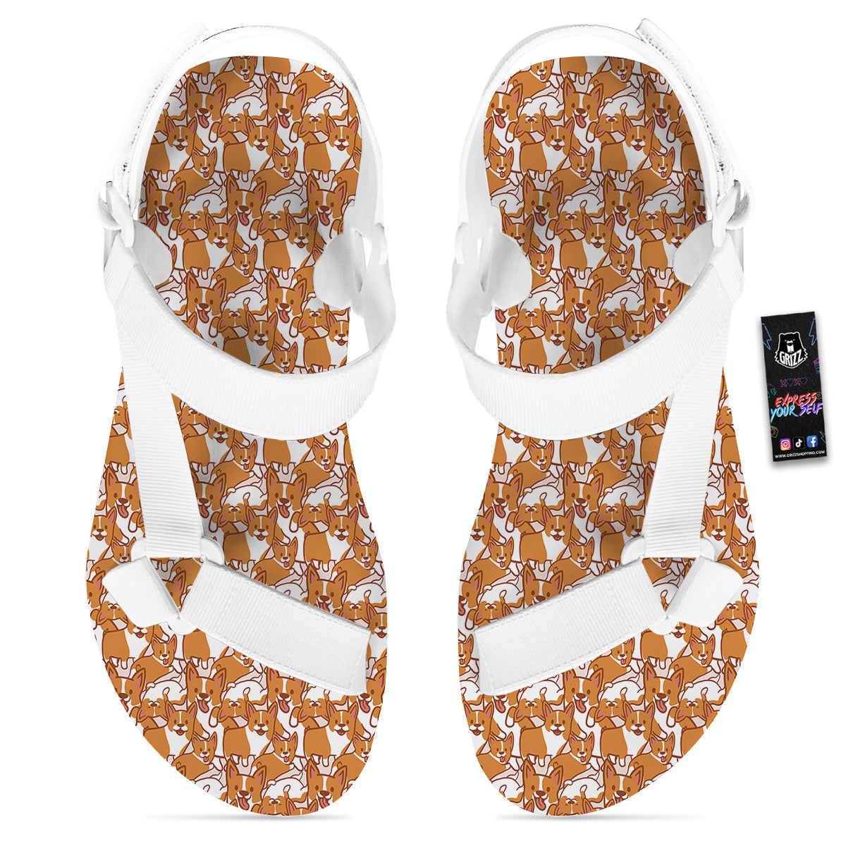 Corgi Cute Print Pattern White Open Toe Sandals-grizzshop
