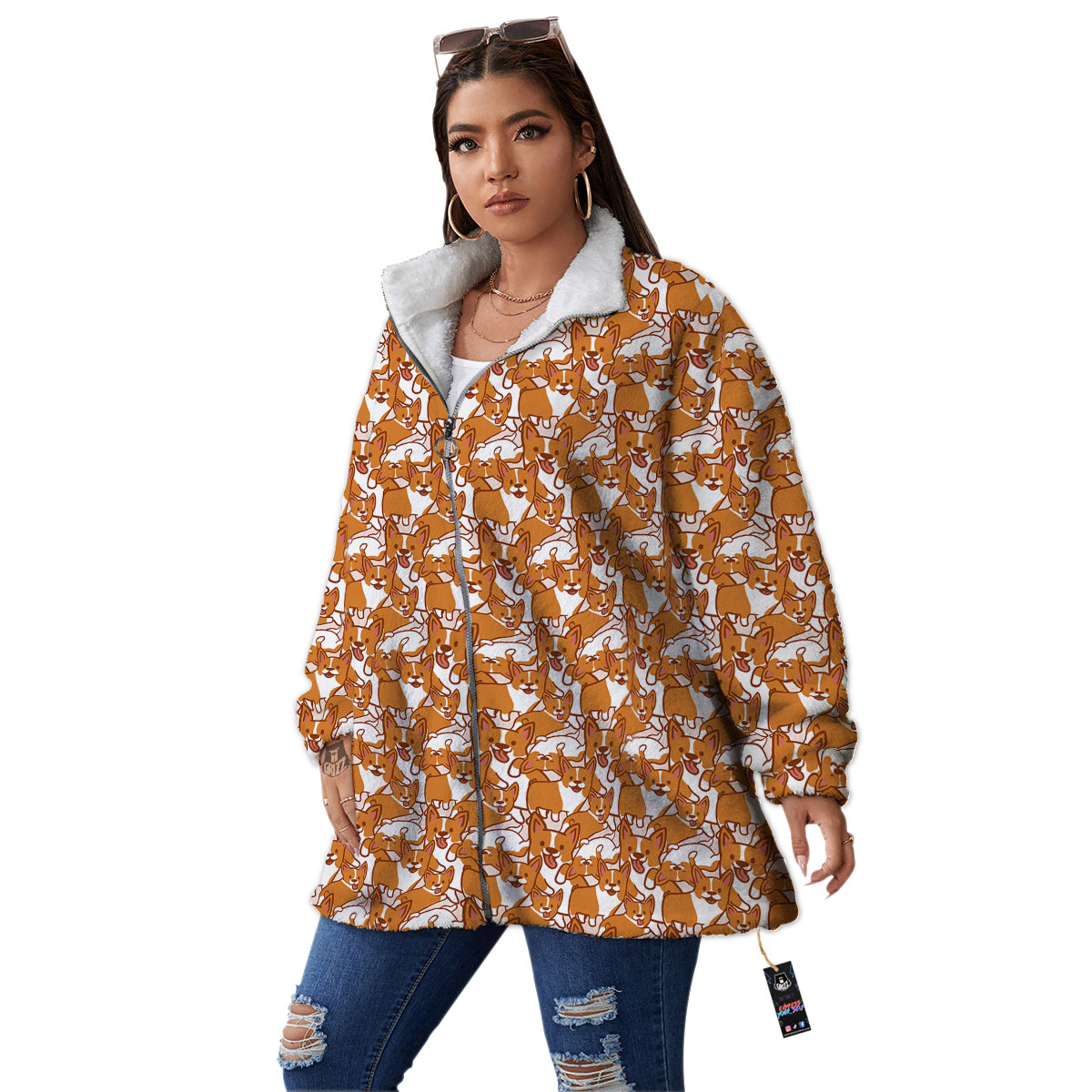 Corgi Cute Print Pattern Women's Sherpa Jacket-grizzshop