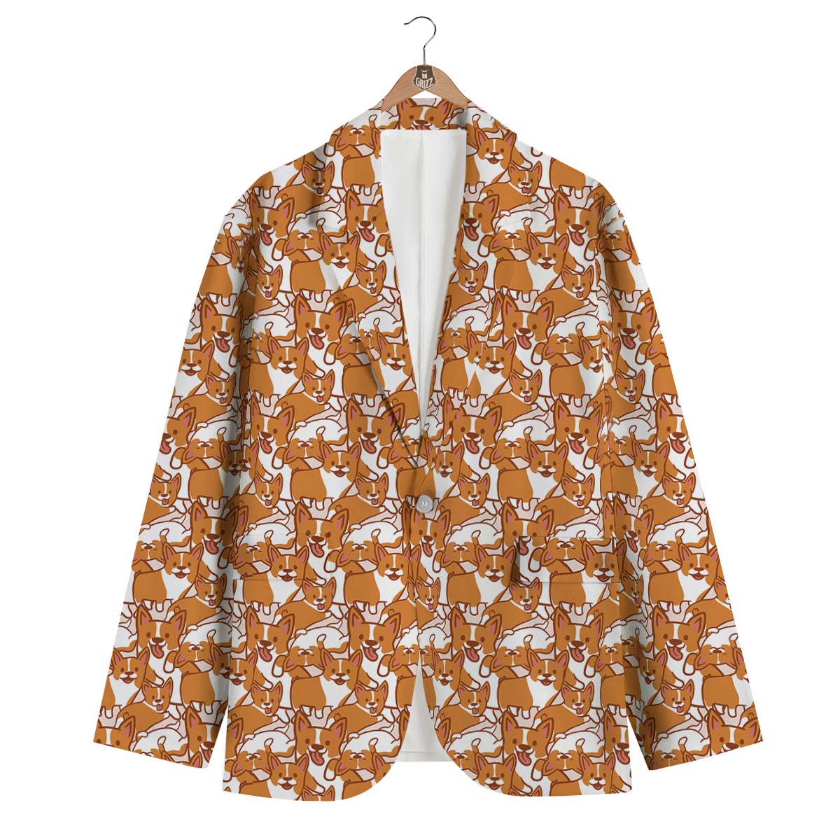 Corgi Multi Pattern Print Men's Blazer-grizzshop