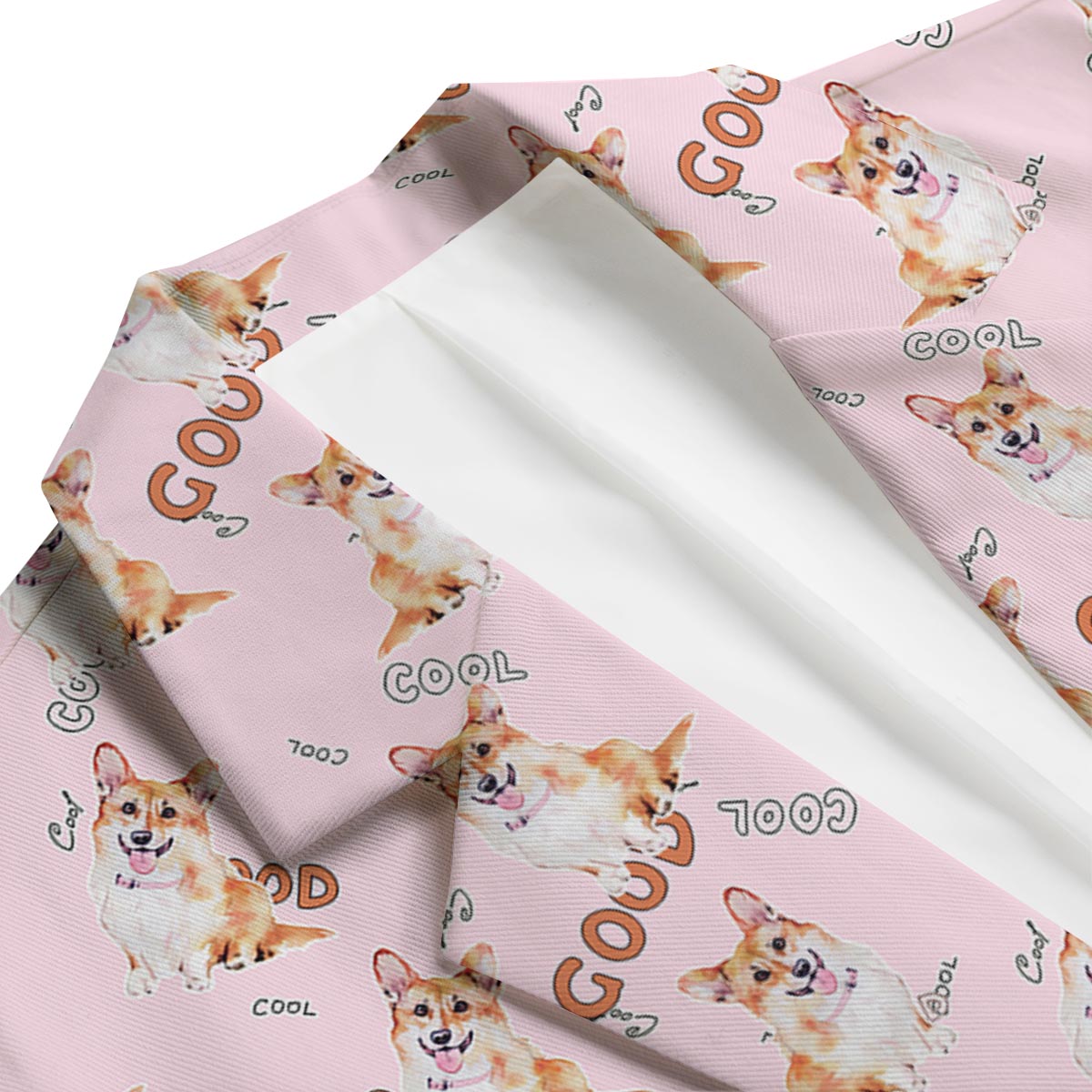Corgi Pink Pastel Pattern Print Men's Blazer-grizzshop