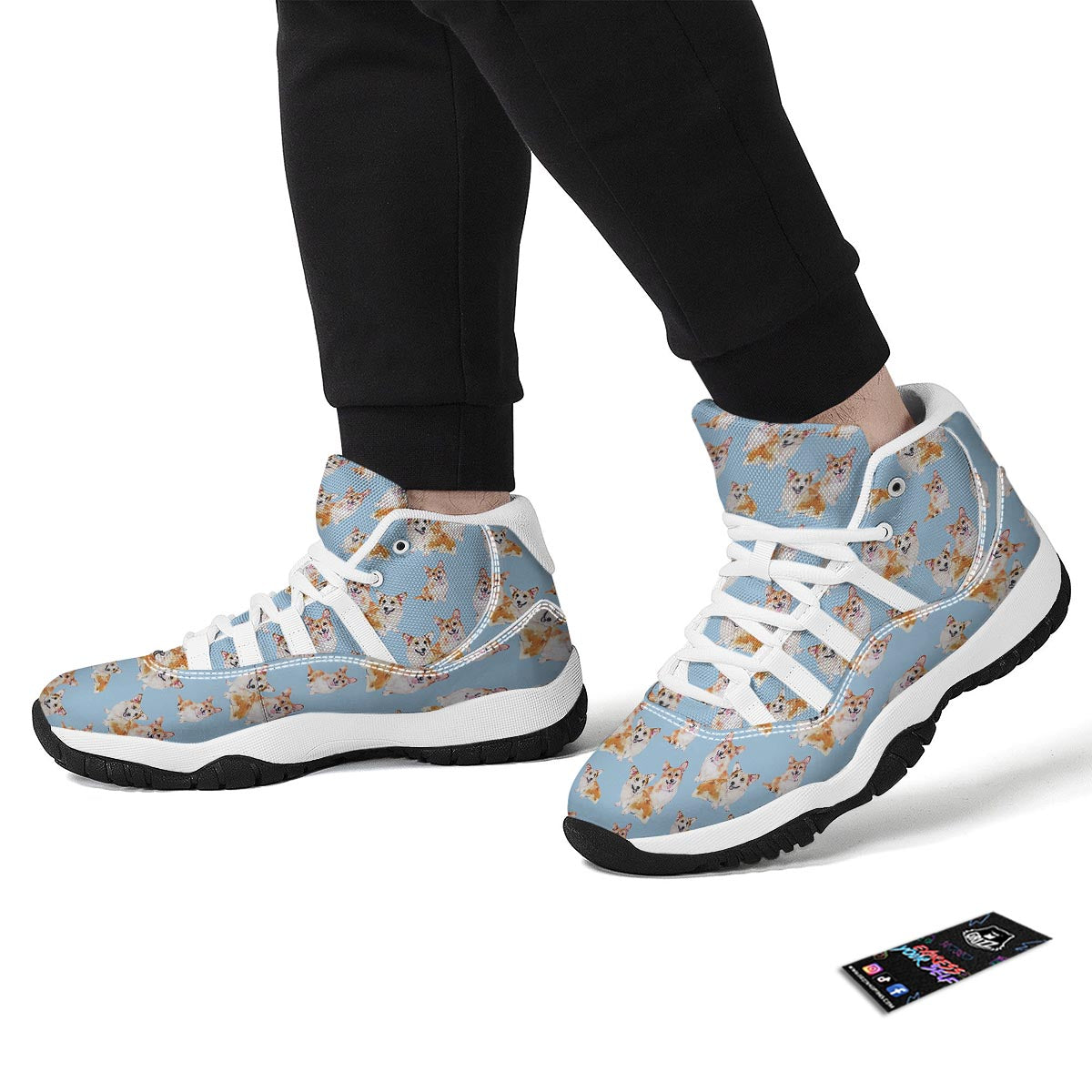 Corgi Portrait Pastel Pattern Print White Bball Shoes-grizzshop