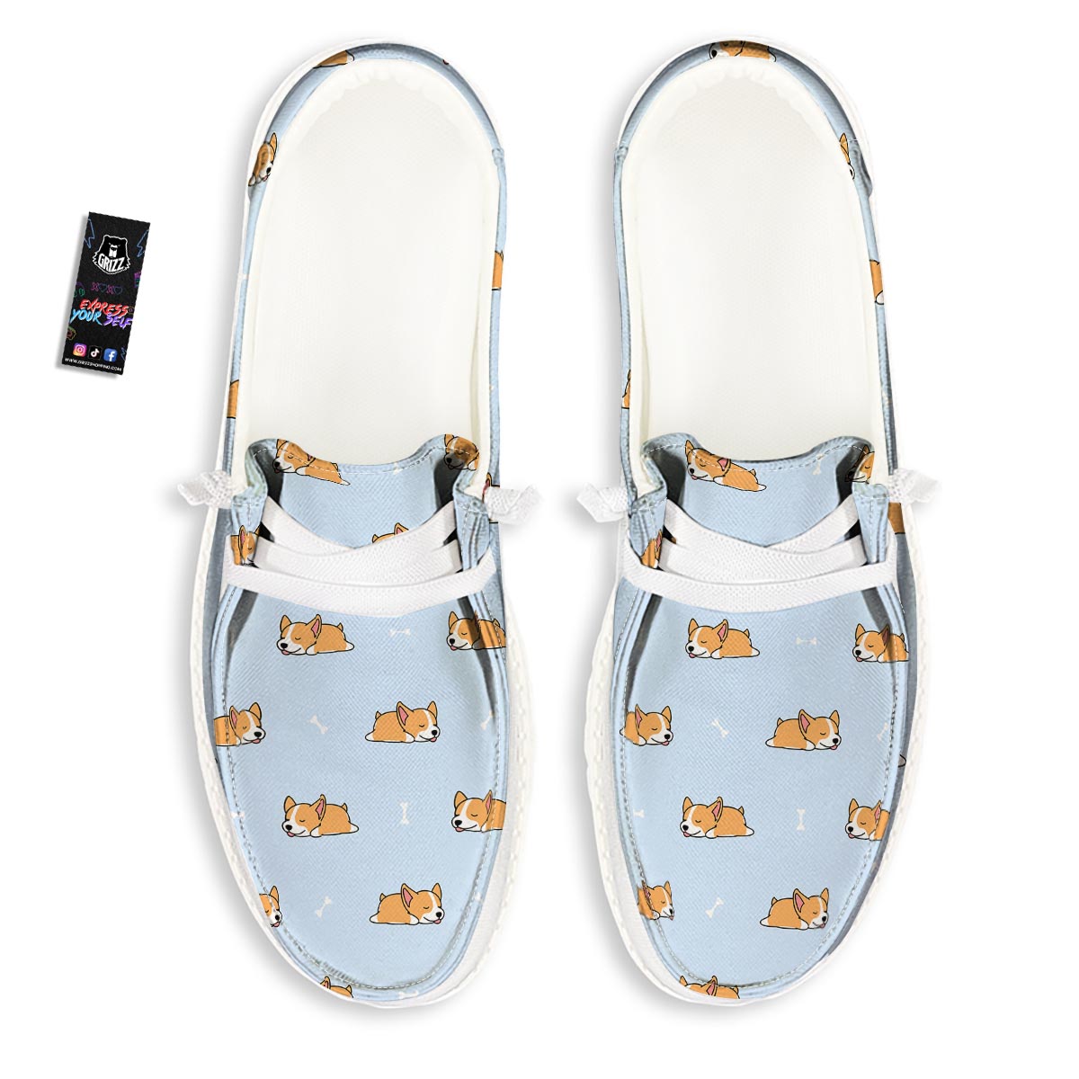 Corgi Sleeping Print Pattern Black Loafers-grizzshop
