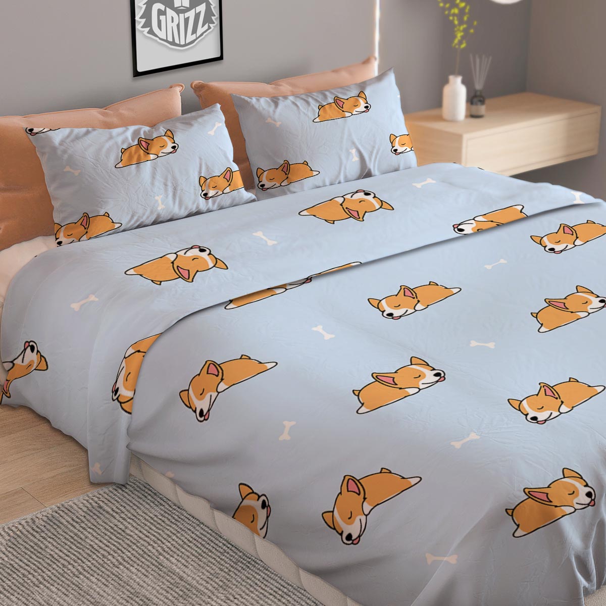 Corgi Sleeping Print Pattern Duvet Cover Bedding Set-grizzshop