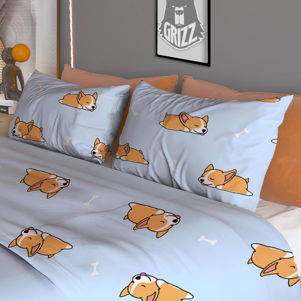 Corgi Sleeping Print Pattern Duvet Cover Bedding Set-grizzshop