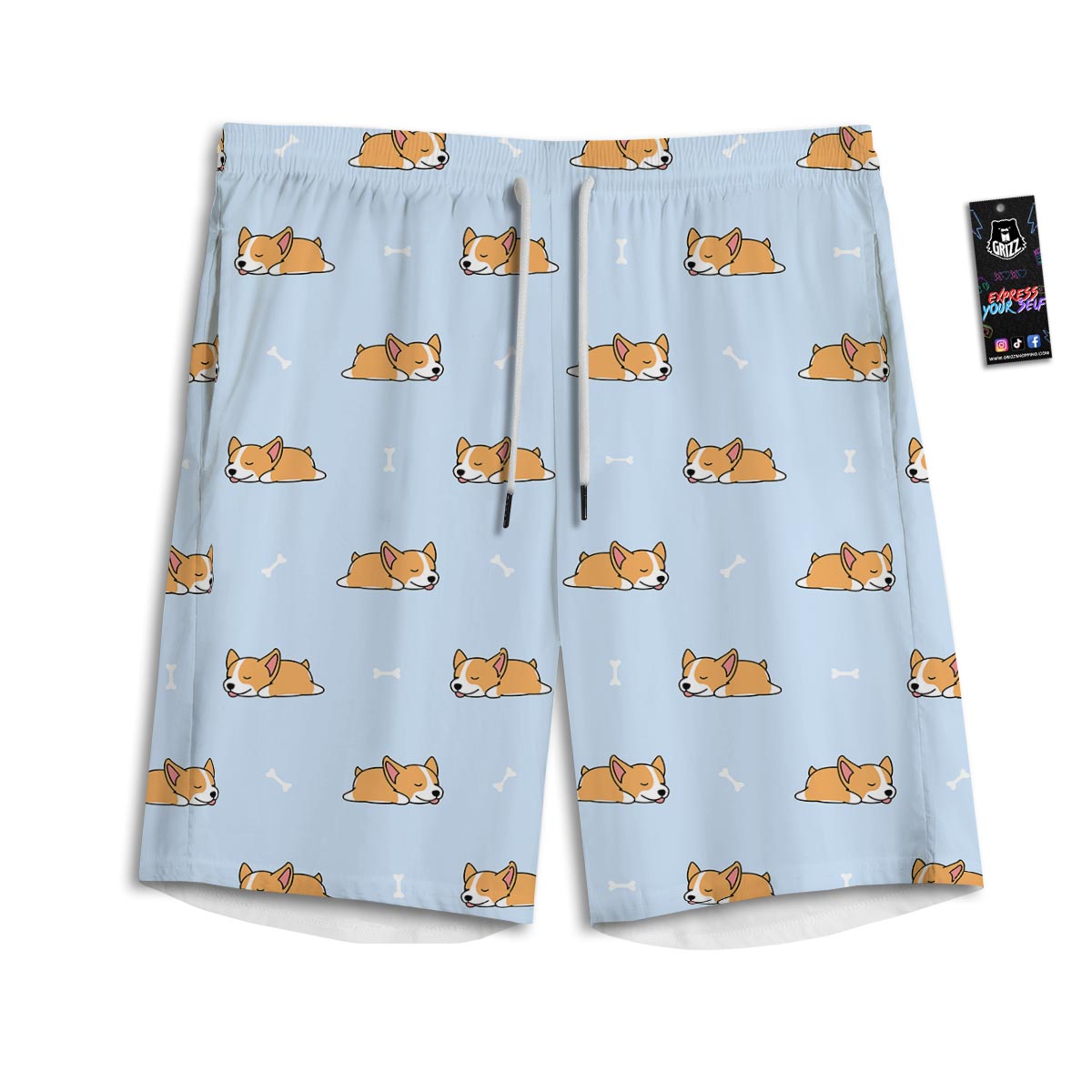 Corgi Sleeping Print Pattern Men's Athletic Shorts