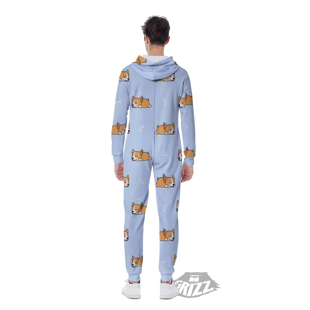 Corgi Sleeping Print Pattern Men's Jumpsuit-grizzshop