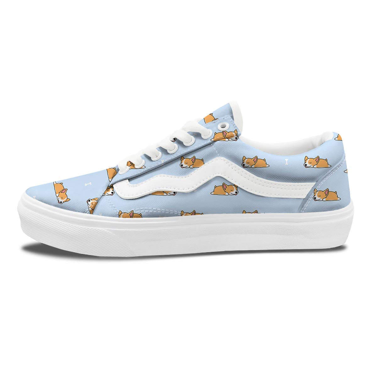 Corgi Sleeping Print Pattern Skate Shoes-grizzshop