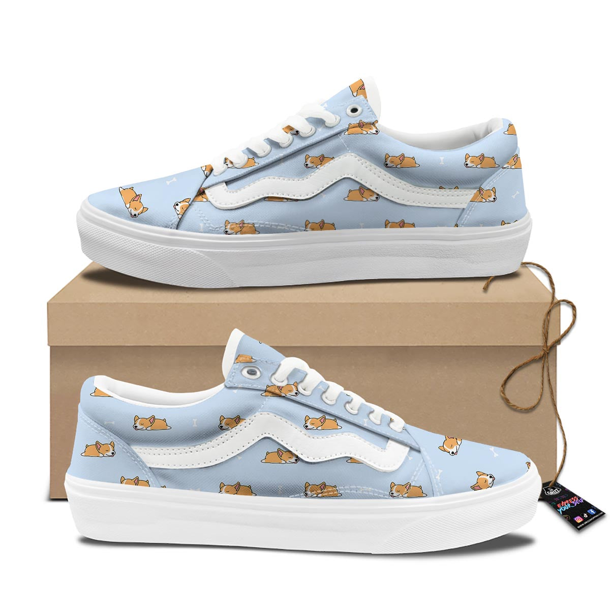 Corgi Sleeping Print Pattern Skate Shoes-grizzshop