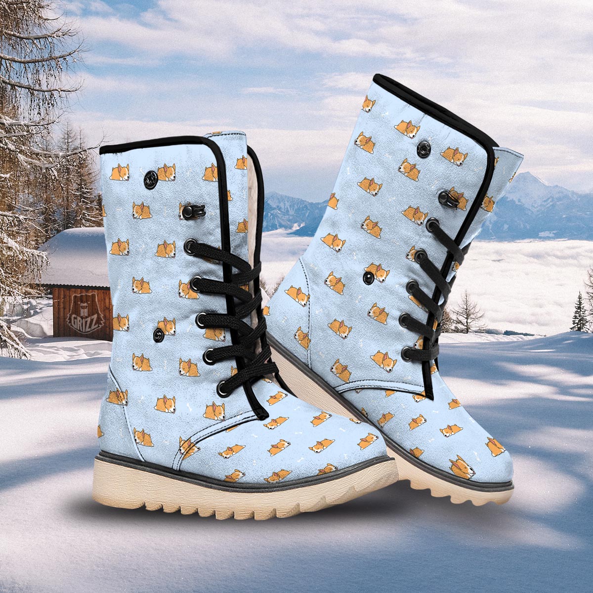 Corgi Sleeping Print Pattern Snow Boots-grizzshop