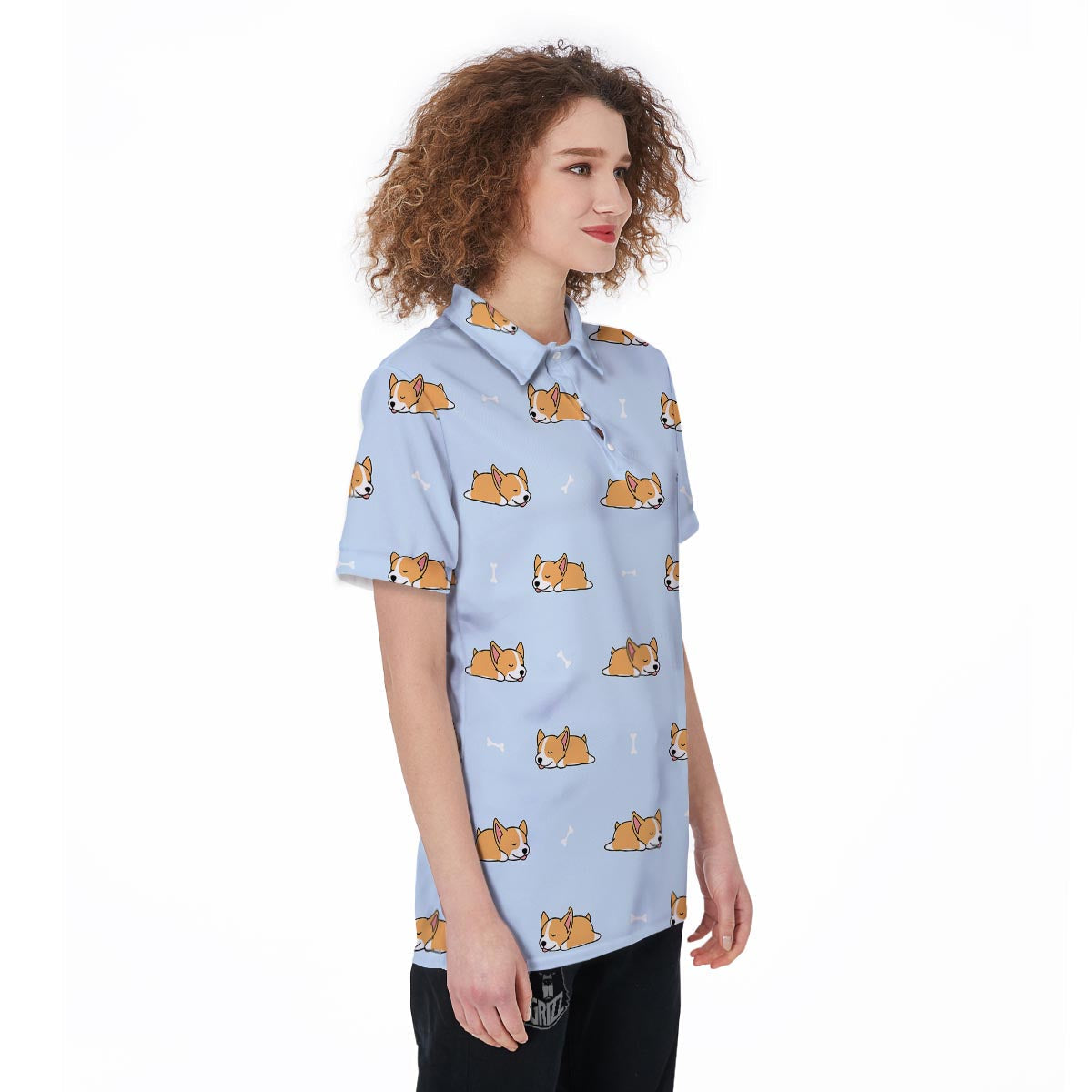Corgi Sleeping Print Pattern Women's Golf Shirts-grizzshop