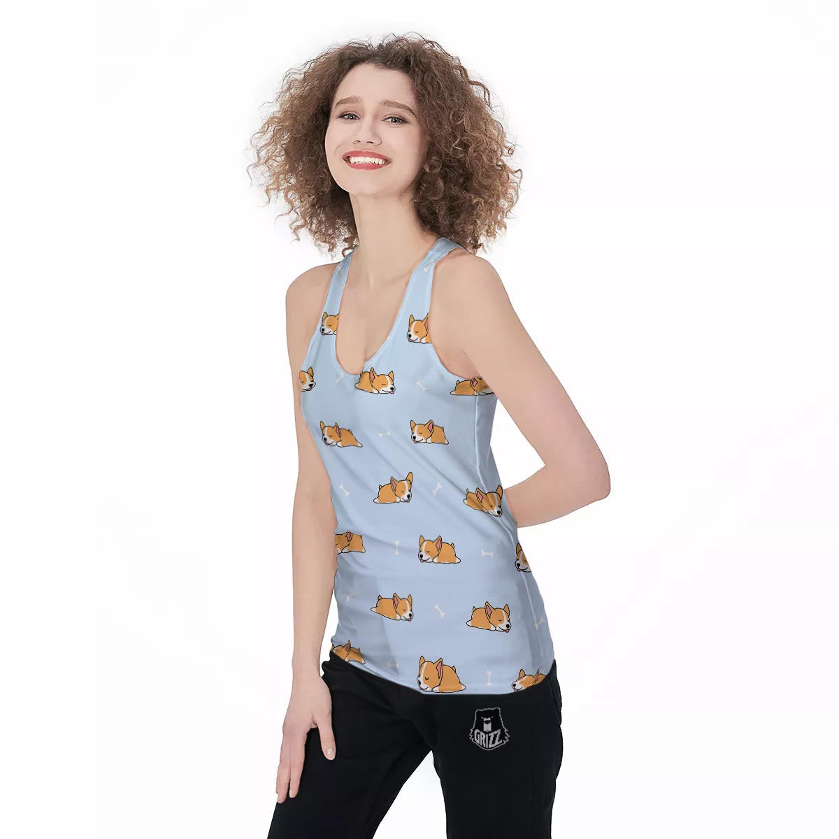 Corgi Sleeping Print Pattern Women's Racerback Tank Top-grizzshop
