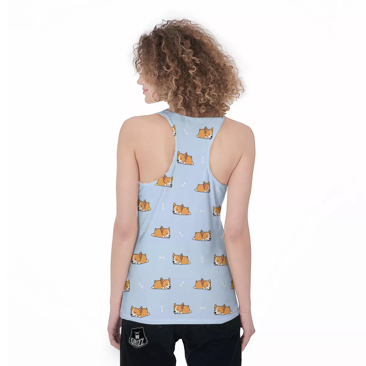 Corgi Sleeping Print Pattern Women's Racerback Tank Top-grizzshop