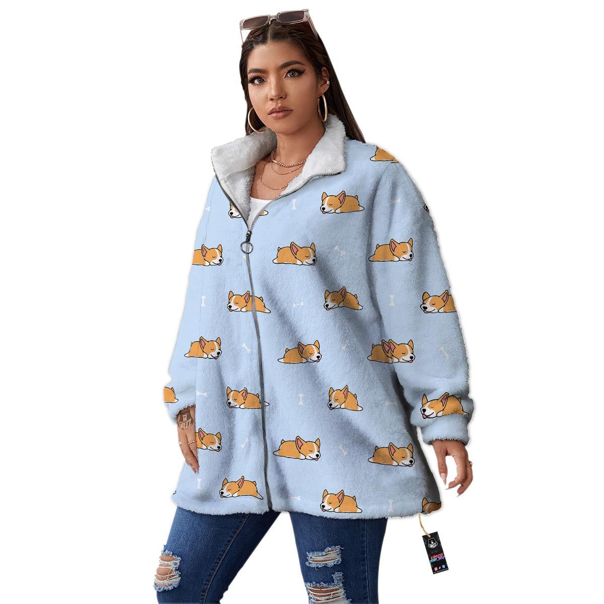 Corgi Sleeping Print Pattern Women's Sherpa Jacket-grizzshop