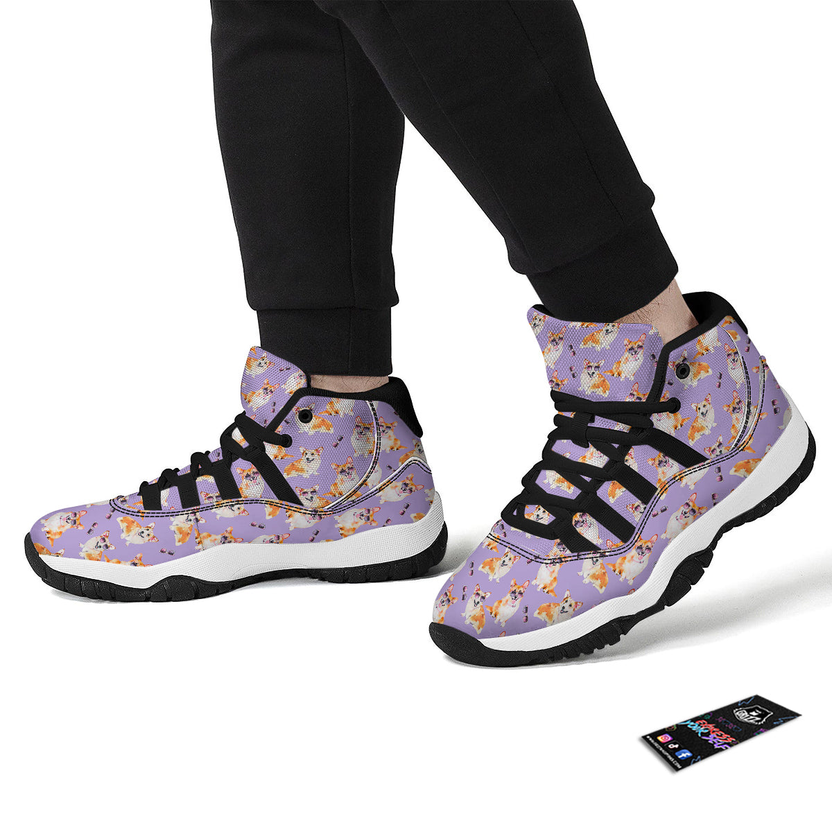 Corgi Watercolor Print Pattern Black Bball Shoes-grizzshop