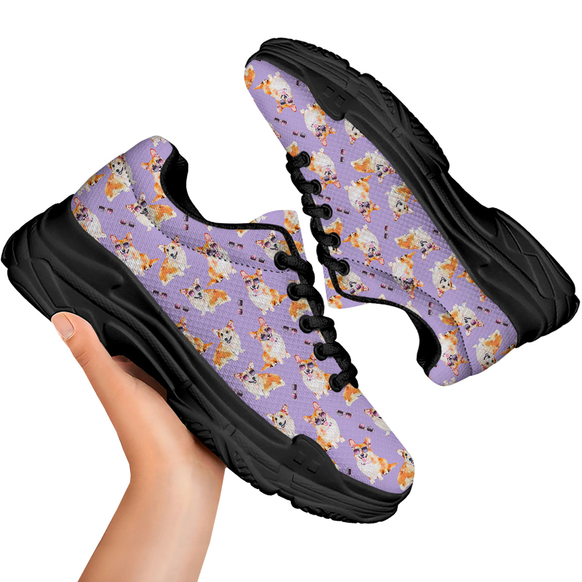 Corgi Watercolor Print Pattern Black Chunky Shoes-grizzshop