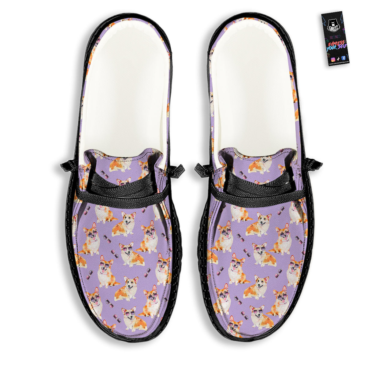 Corgi Watercolor Print Pattern Black Loafers-grizzshop