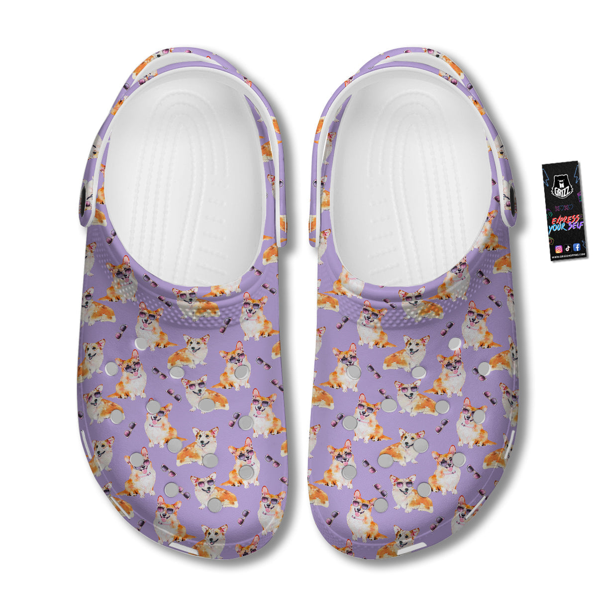 Corgi Watercolor Print Pattern Clog-grizzshop