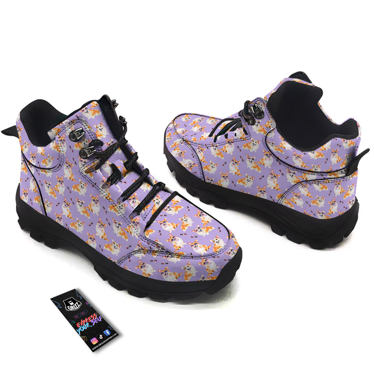 Corgi Watercolor Print Pattern Hiking Shoes-grizzshop