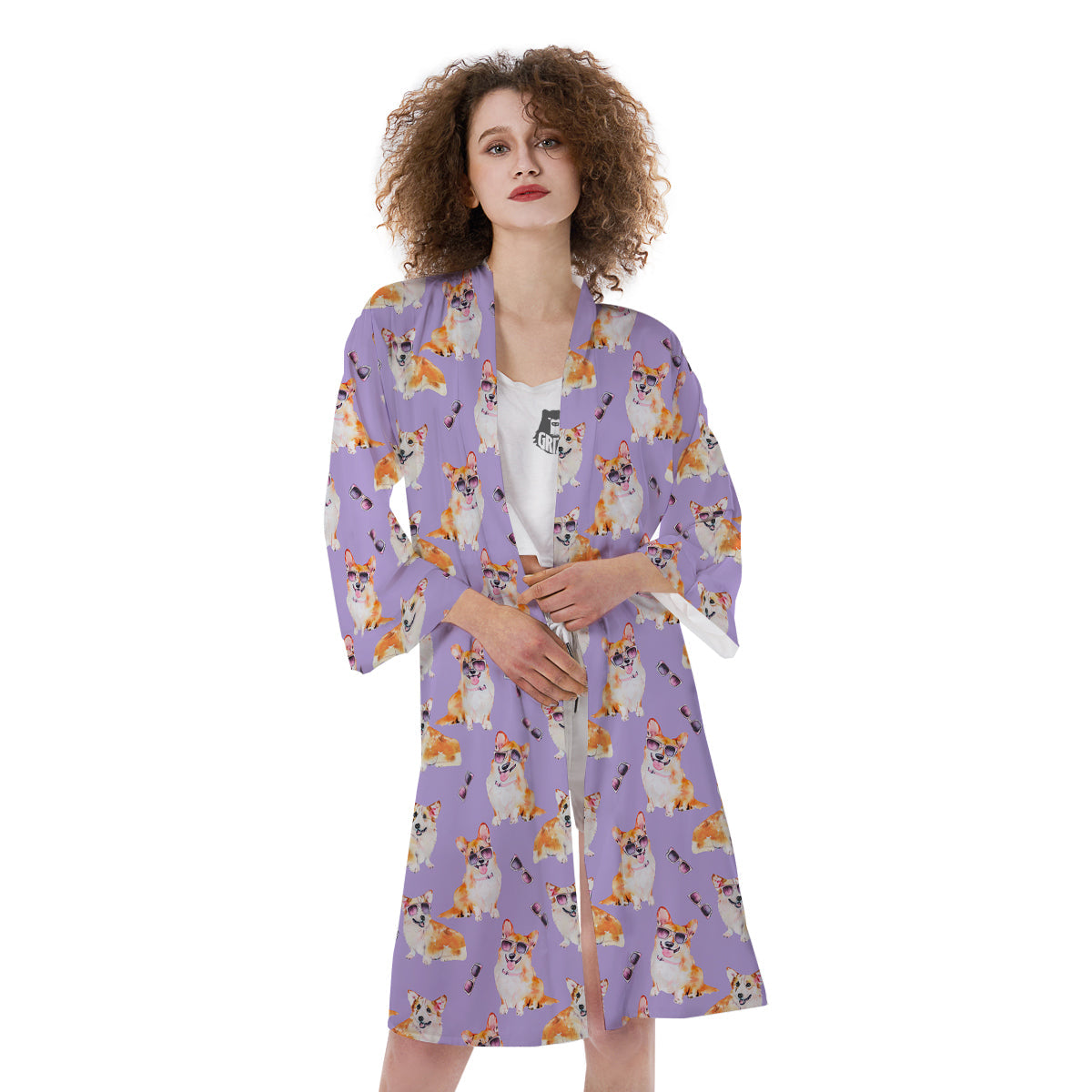 Corgi Watercolor Print Pattern Kimono-grizzshop
