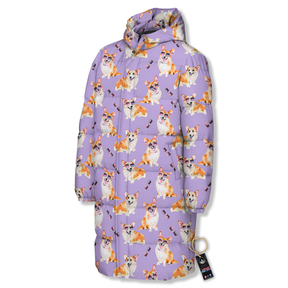 Corgi Watercolor Print Pattern Long Down Jacket-grizzshop