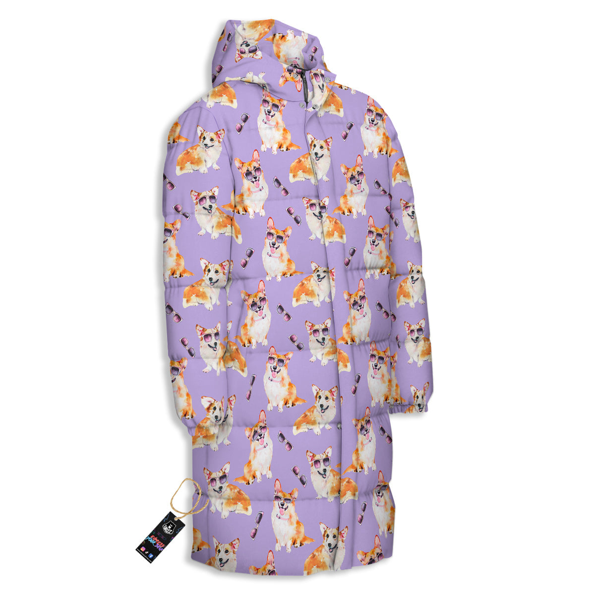 Corgi Watercolor Print Pattern Long Down Jacket-grizzshop