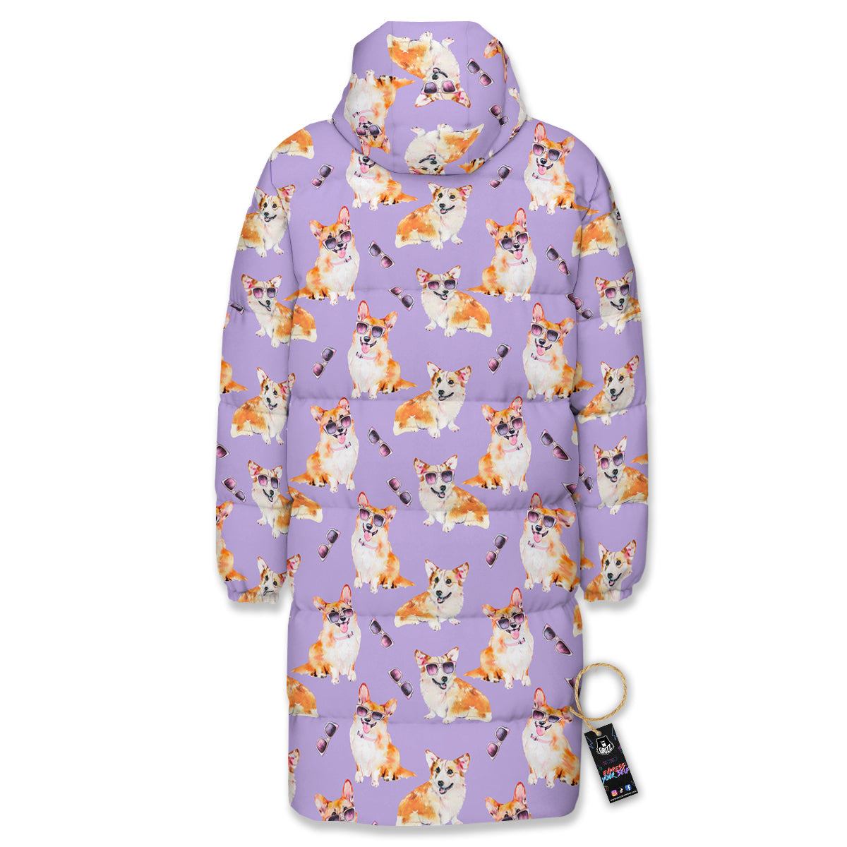 Corgi Watercolor Print Pattern Long Down Jacket-grizzshop