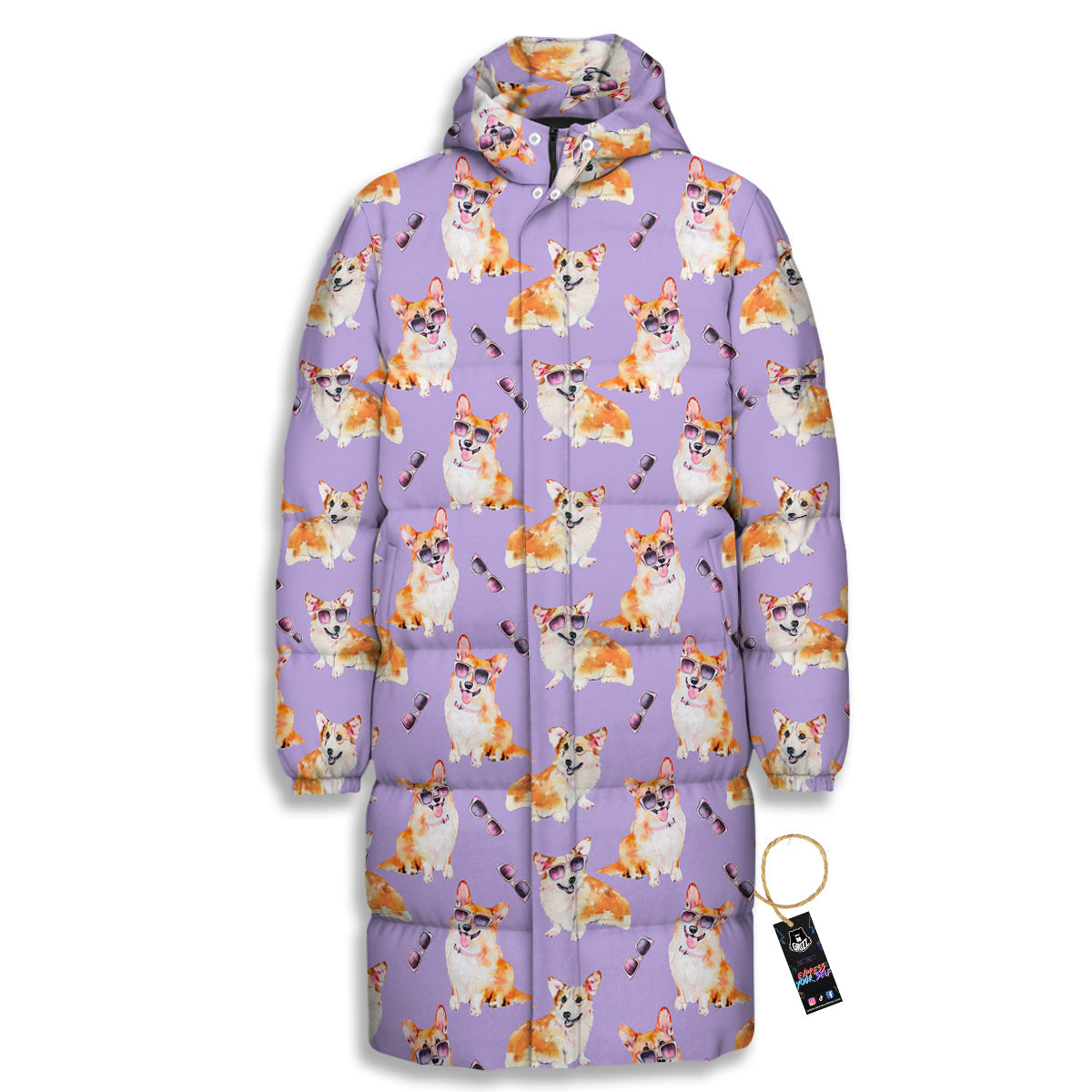 Corgi Watercolor Print Pattern Long Down Jacket-grizzshop