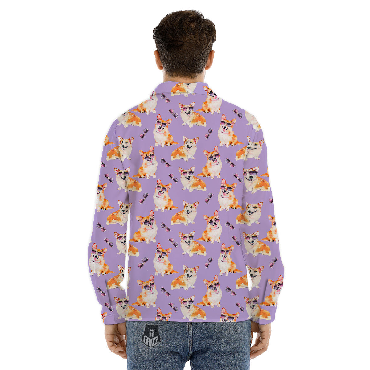 Corgi Watercolor Print Pattern Men's Dress Shirts-grizzshop