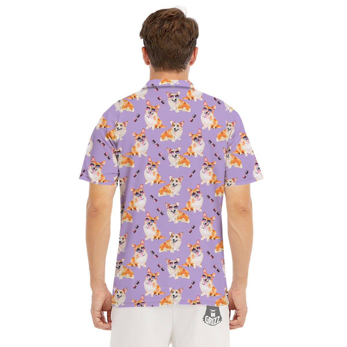 Corgi Watercolor Print Pattern Men's Golf Shirts-grizzshop