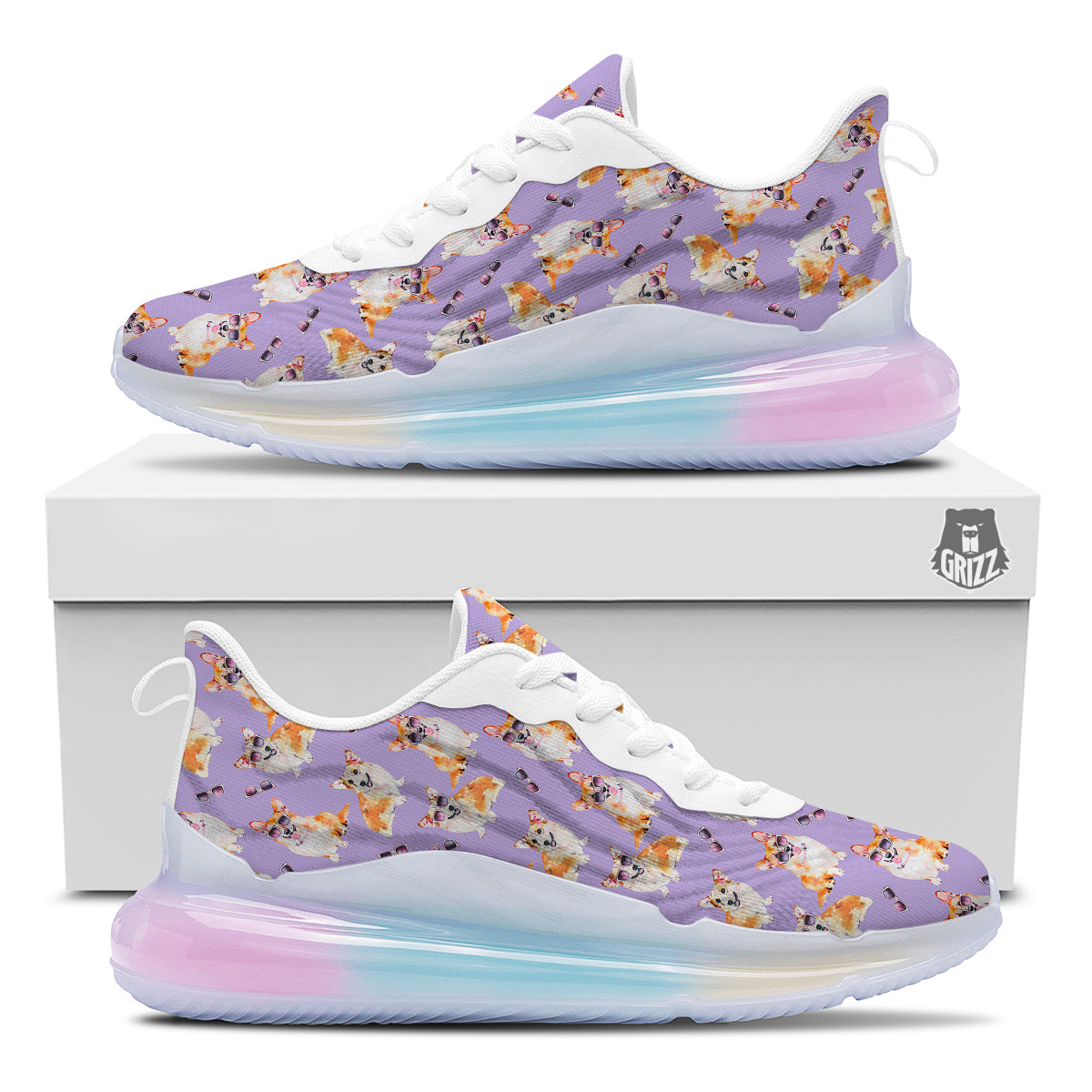 Corgi Watercolor Print Pattern Running Sneakers-grizzshop