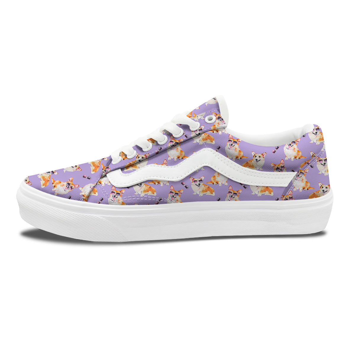 Corgi Watercolor Print Pattern Skate Shoes-grizzshop