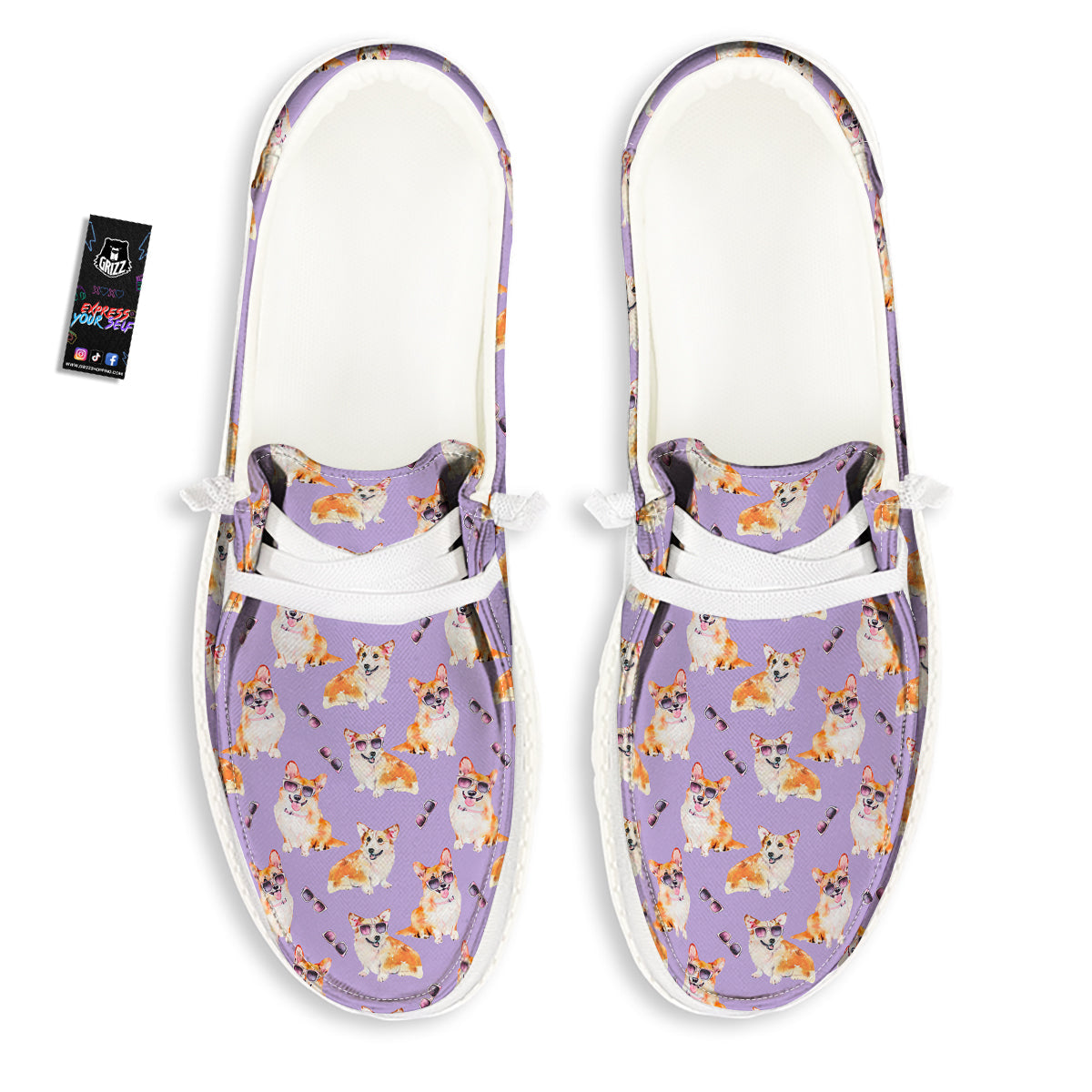 Corgi Watercolor Print Pattern White Loafers-grizzshop