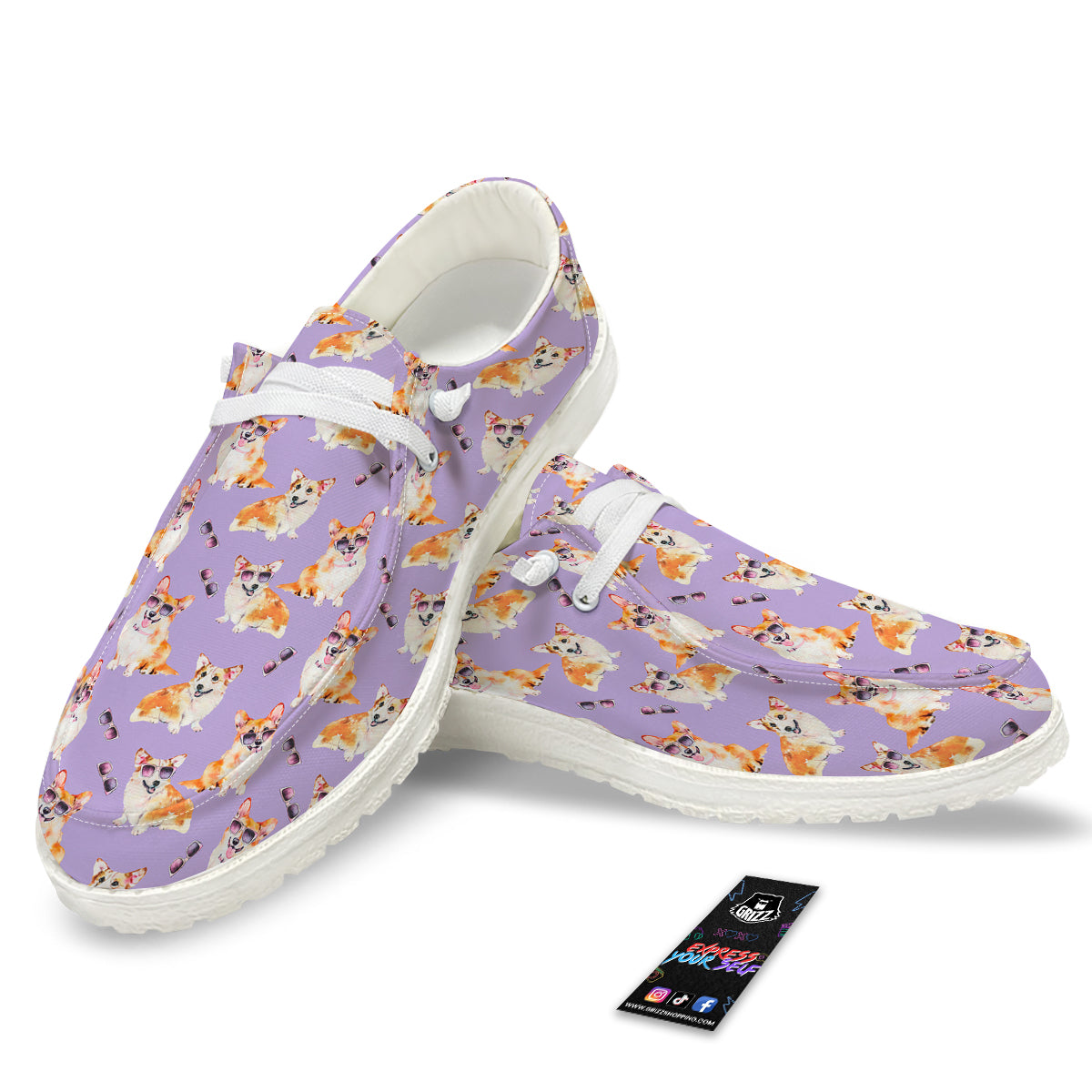 Corgi Watercolor Print Pattern White Loafers-grizzshop