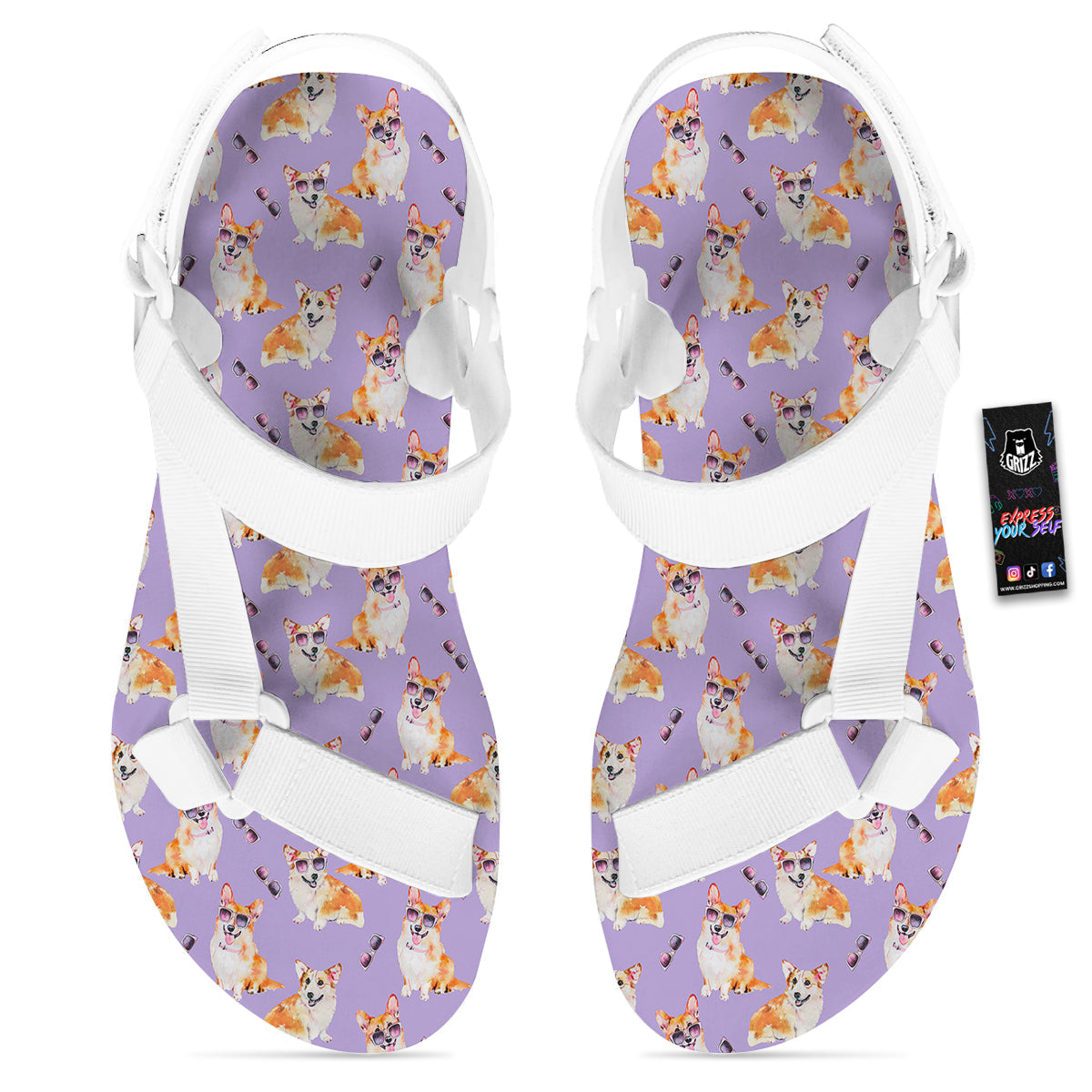 Corgi Watercolor Print Pattern White Open Toe Sandals-grizzshop