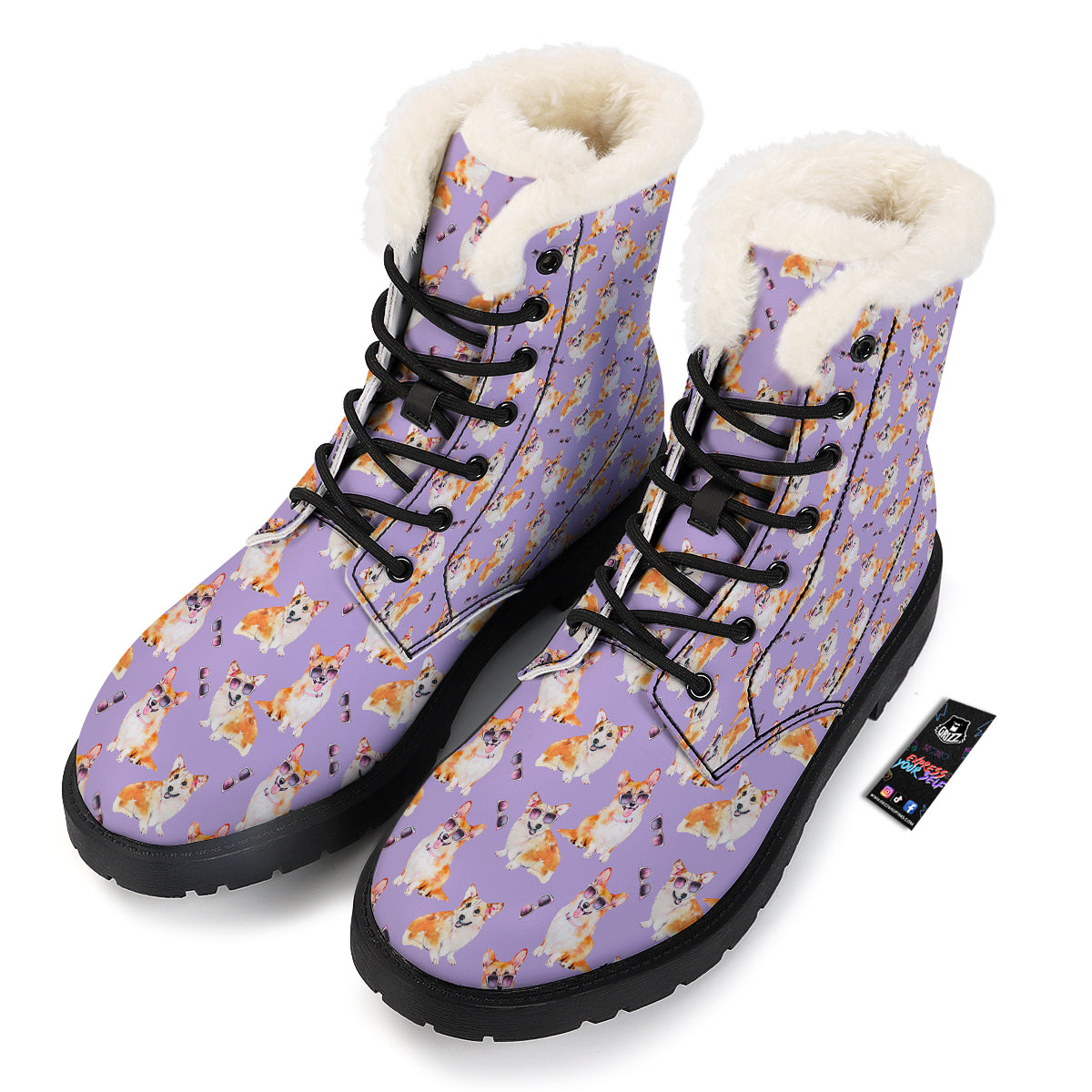 Corgi Watercolor Print Pattern Winter Boots-grizzshop