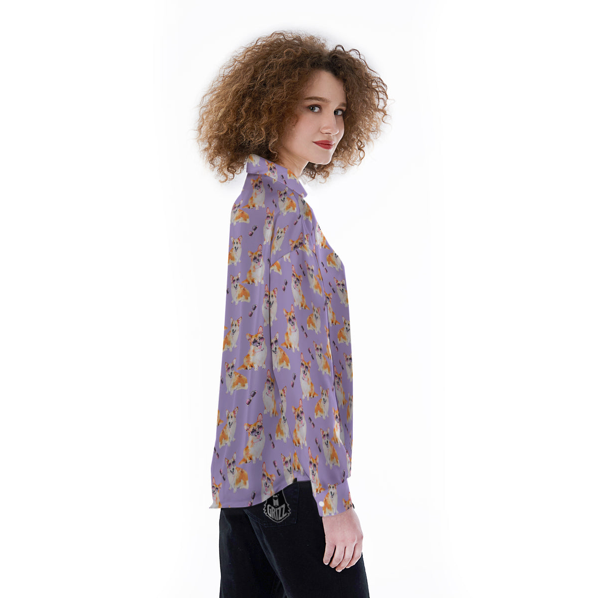 Corgi Watercolor Print Pattern Women's Long Sleeve Shirts-grizzshop