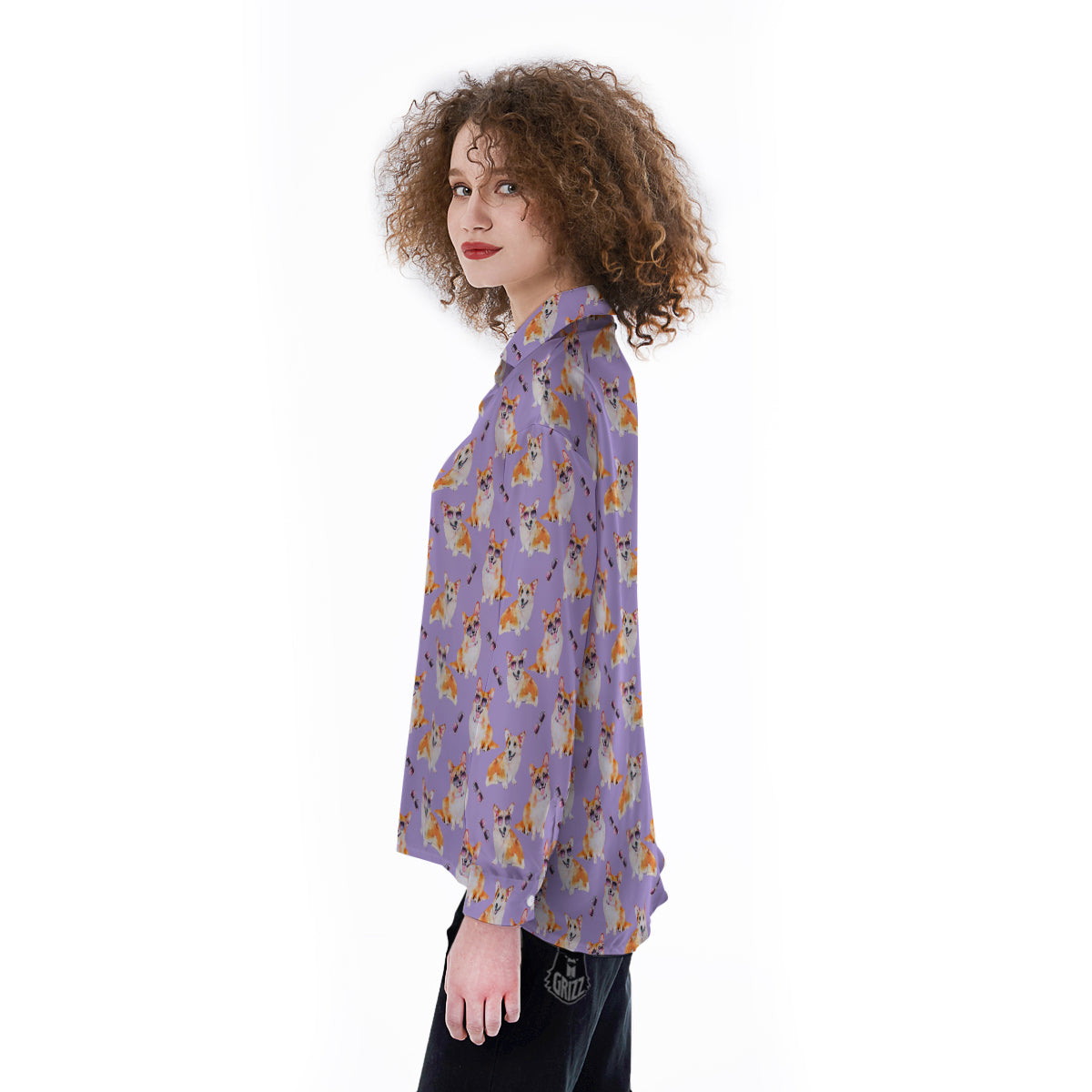 Corgi Watercolor Print Pattern Women's Long Sleeve Shirts-grizzshop