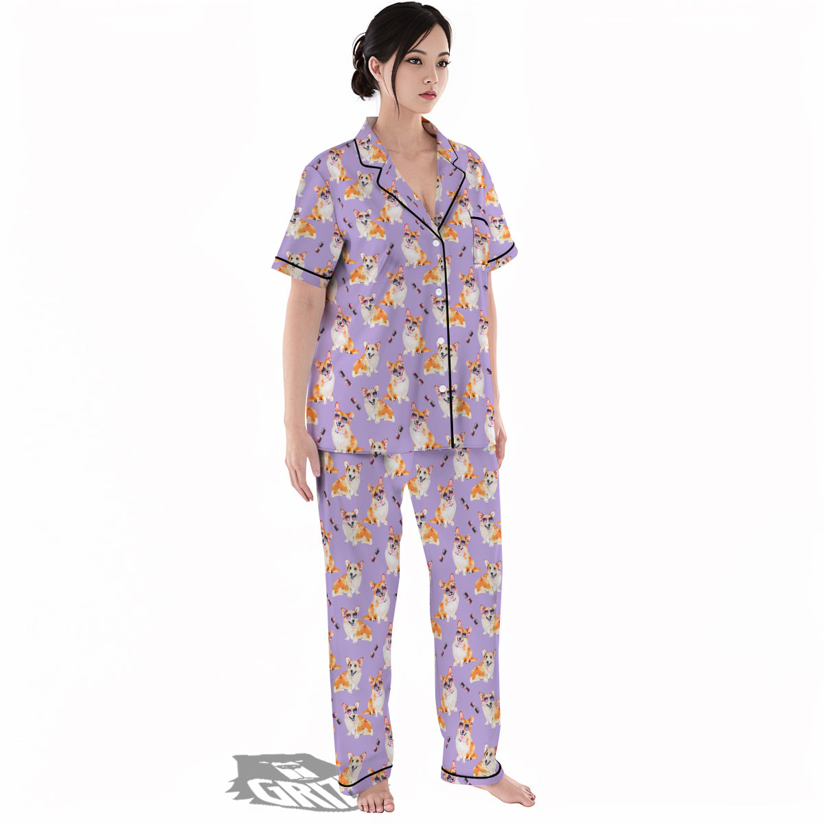 Corgi Watercolor Print Pattern Women's Pajamas Set-grizzshop