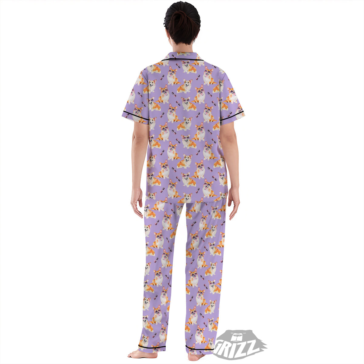 Corgi Watercolor Print Pattern Women's Pajamas Set-grizzshop