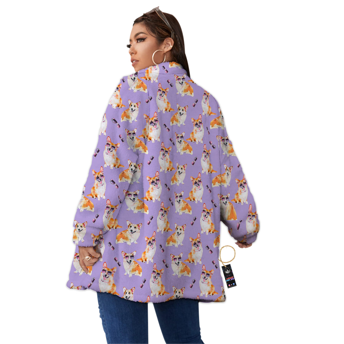 Corgi Watercolor Print Pattern Women's Sherpa Jacket-grizzshop