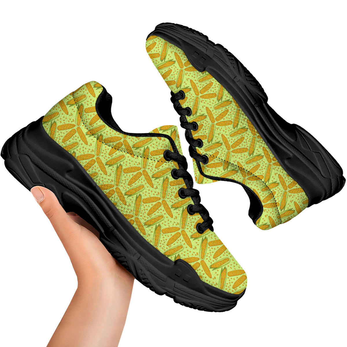 Corn On Cob Print Pattern Black Chunky Shoes-grizzshop