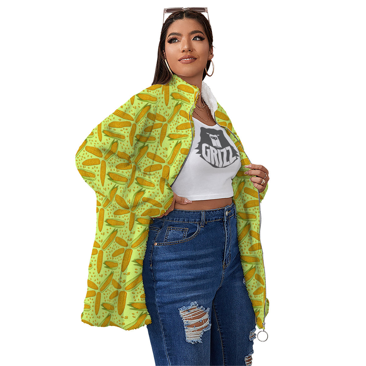 Corn On Cob Print Pattern Women's Sherpa Jacket-grizzshop