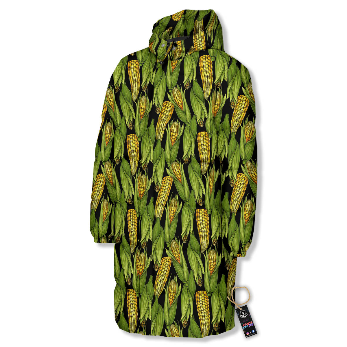 Corn Pattern Print Long Down Jacket-grizzshop