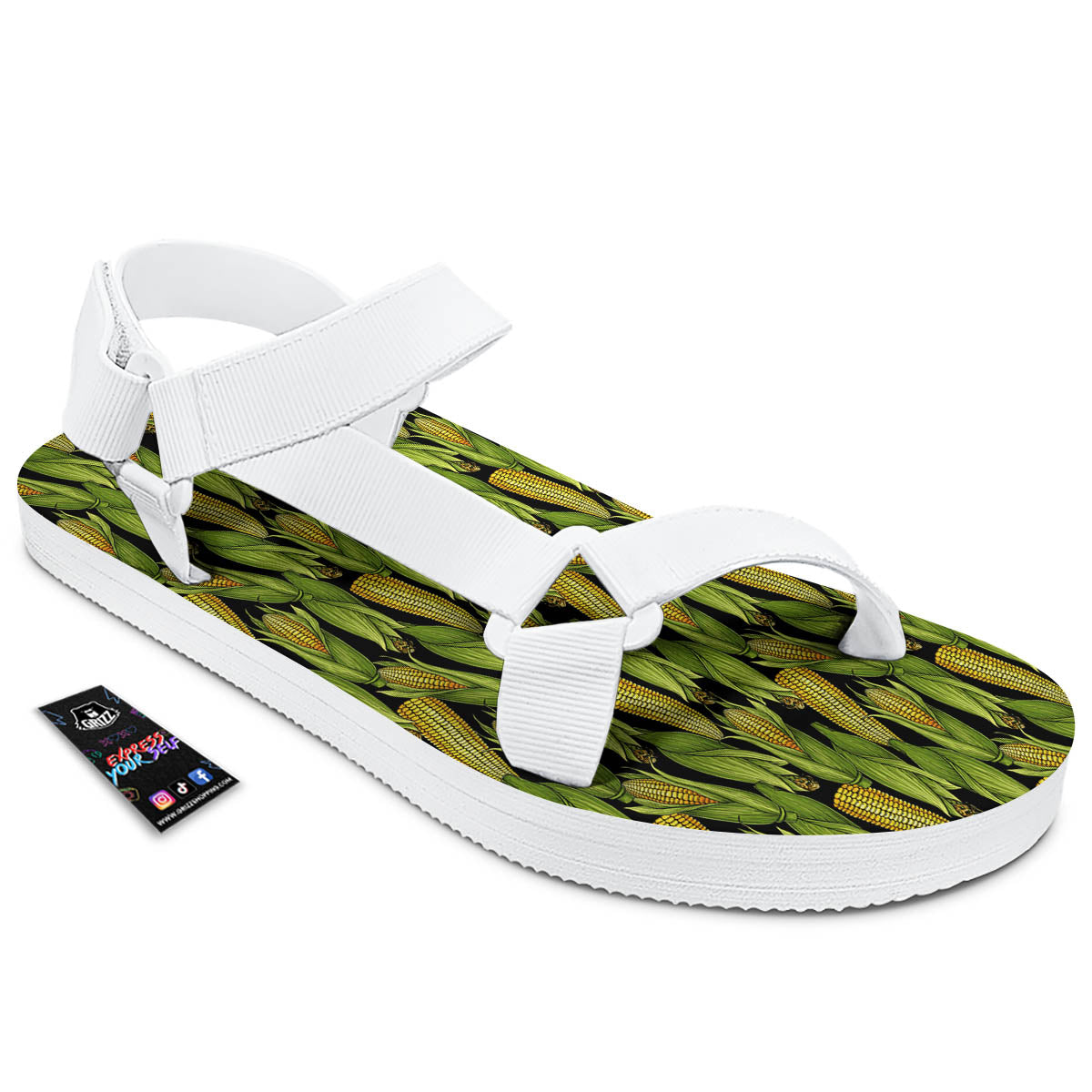 Corn Pattern Print White Open Toe Sandals-grizzshop