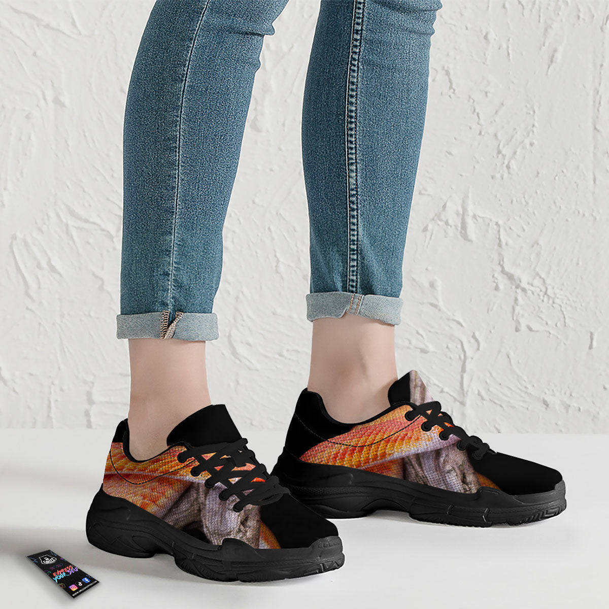 Corn Snake Amel Motley Print Black Chunky Shoes-grizzshop