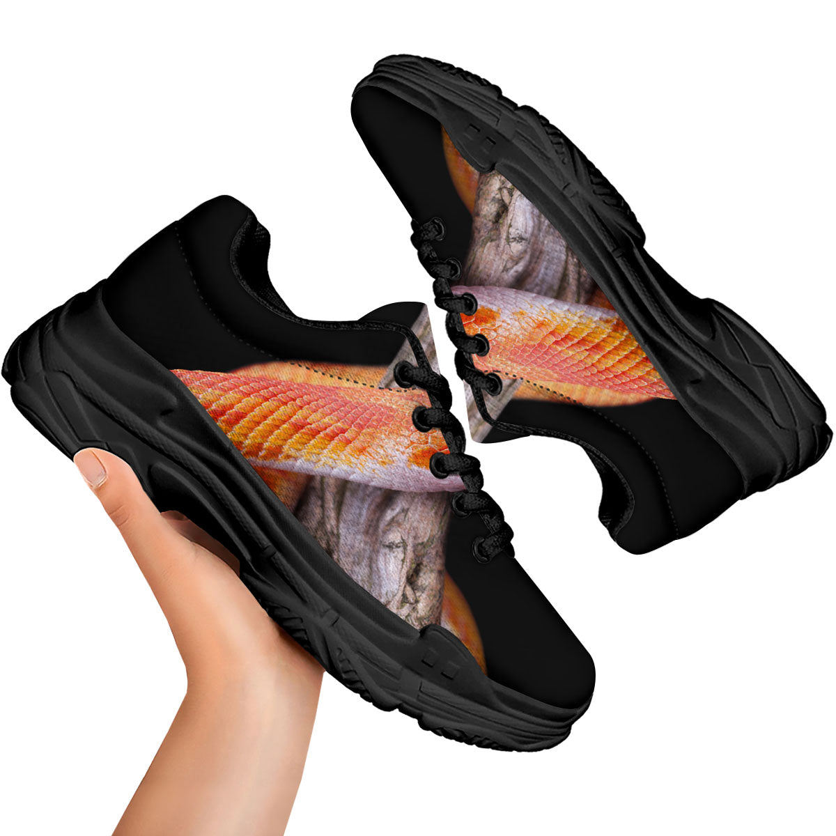 Corn Snake Amel Motley Print Black Chunky Shoes-grizzshop