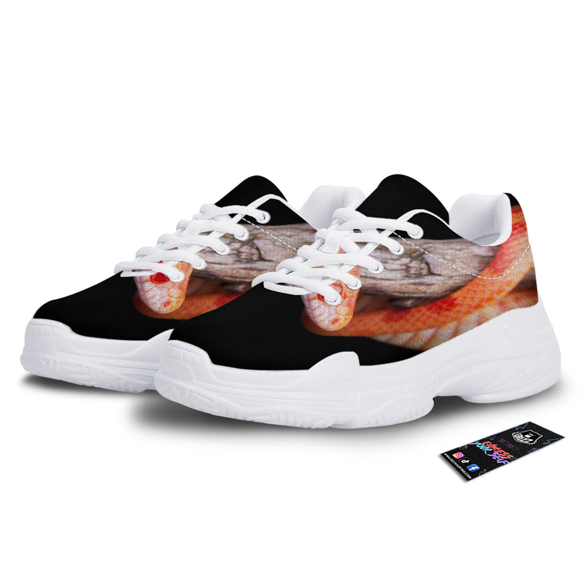 Corn Snake Amel Motley Print White Chunky Shoes-grizzshop