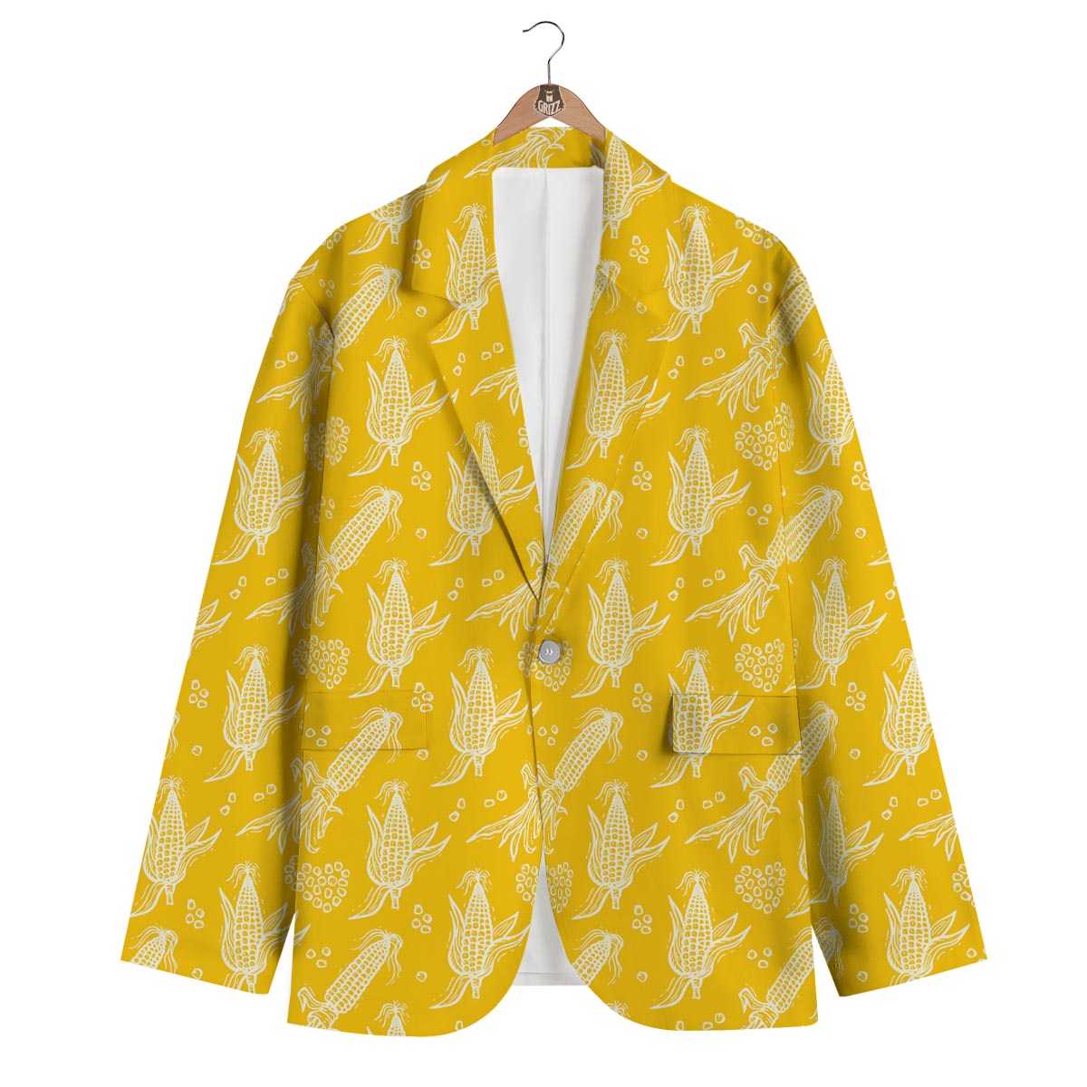 Corn Yellow Pattern Print Men's Blazer-grizzshop