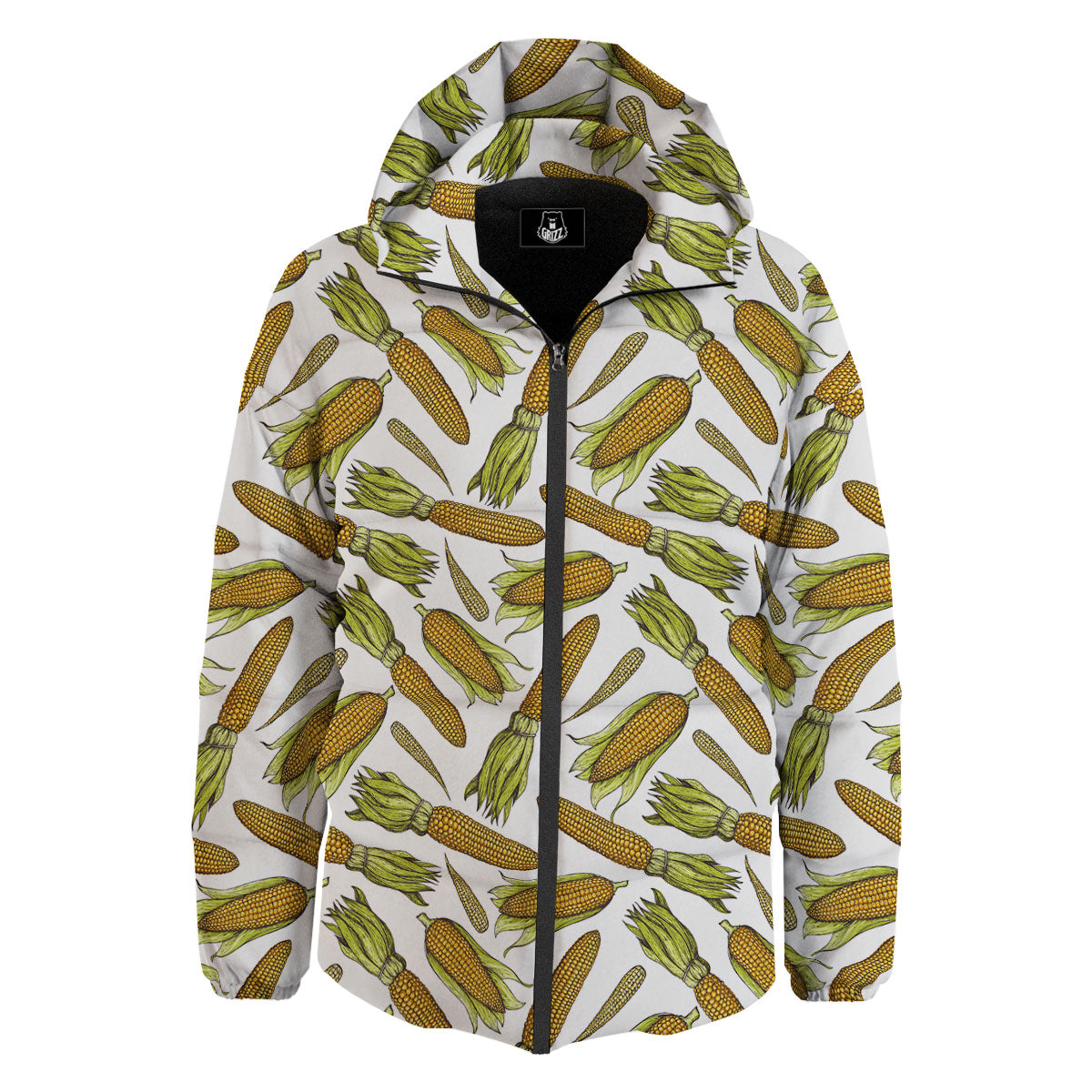 Corncob Hand-Drawn Print Pattern Down Jacket-grizzshop
